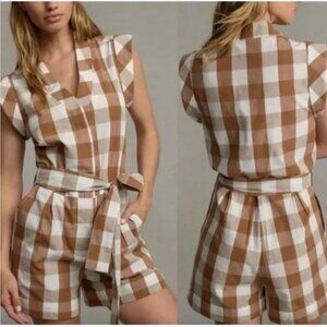 Anthropologie Brown and White Checkered Jumpsuit
